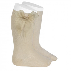Knee high socks with organza bow LINEN