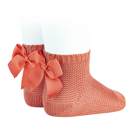 Garter stitch short socks with bow PEONY