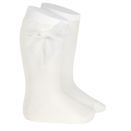 Chaussettes hautes unies avec noeud organza CREME