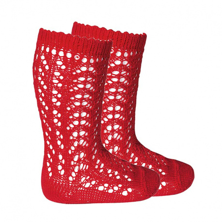 Cotton openwork knee-high socks RED