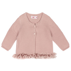 Garter stitch cardigan with tulle waist OLD ROSE