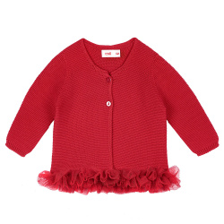 Garter stitch cardigan with tulle waist RED