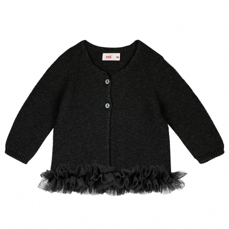 Cardigan punto legaccio con tulle nellacintura NERO