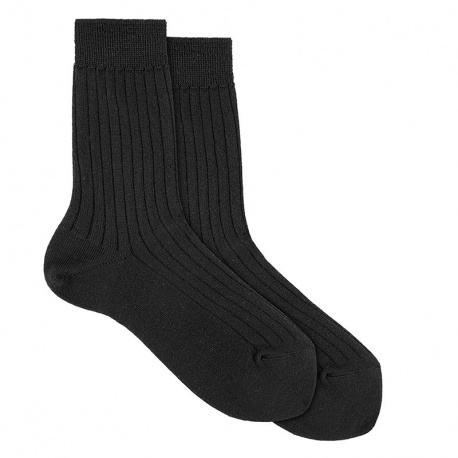 Merino wool rib short socks BLACK