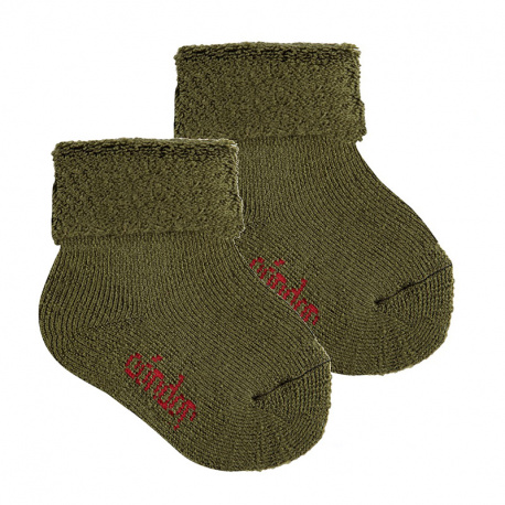 Merino wool-blend terry short socks w/folded cuff MOSS