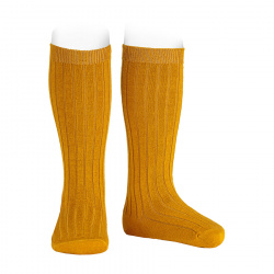 Merino wool-blend rib knee socks CURRY