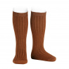 Merino wool-blend rib knee socks CHOCOLATE