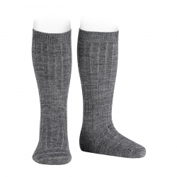 Merino wool-blend rib knee socks LIGHT GREY