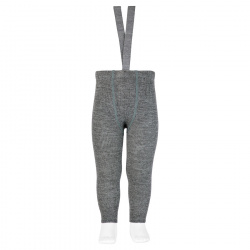 Merino wool-blend leggings w/elastic suspenders LIGHT GREY