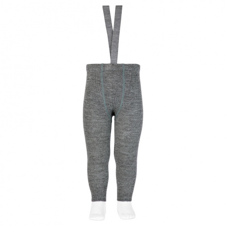 Merino wool-blend leggings w/elastic suspenders LIGHT GREY