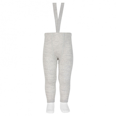 Merino wool-blend leggings w/elastic suspenders ALUMINIUM