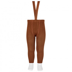 Merino wool-blend leggings w/elastic suspenders CHOCOLATE