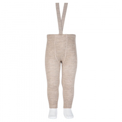 Leggings misto lana merino, bretelel elastiche BEIGE