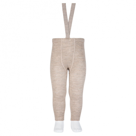 Leggings misto lana merino, bretelel elastiche BEIGE