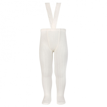 Rib tights with elastic suspenders CREAM