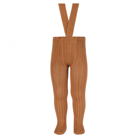 Rib tights with elastic suspenders CINNAMON