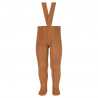 Rib tights with elastic suspenders CINNAMON