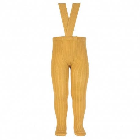 Rib tights with elastic suspenders MUSTARD