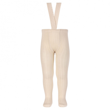 Rib tights with elastic suspenders LINEN