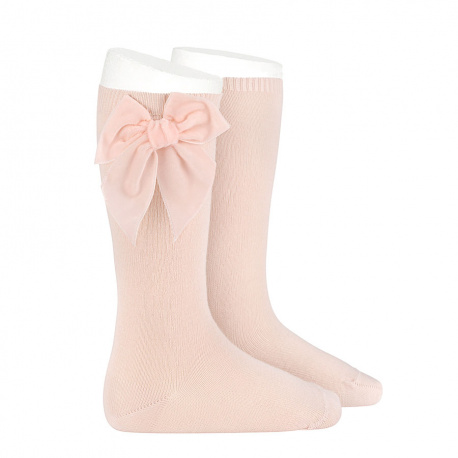 Knee socks with side velvet bow NUDE