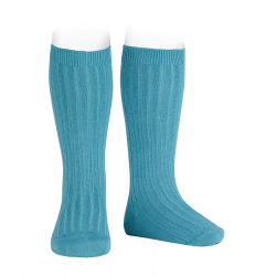 Basic rib knee high socks STONE BLUE