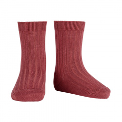Chaussettes courtes côtelées basiques MARSALA