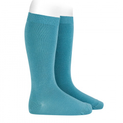 Plain stitch basic knee high socks STONE BLUE