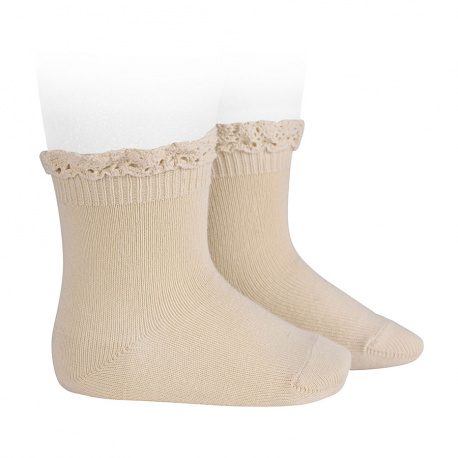 Short socks with lace edging cuff LINEN