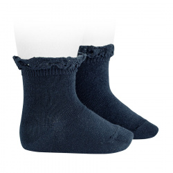 Short socks with lace edging cuff NAVY BLUE