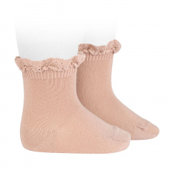 Short socks with lace edging cuff OLD ROSE