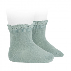 Short socks with lace edging cuff DRY GREEN