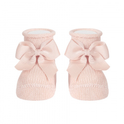 Baby warm cotton booties with grossgrainbow NUDE