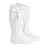 Chaussettes hautes chaudes ajourées avec noeud BLANC