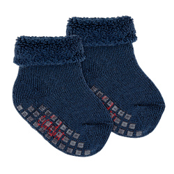 Merino wool-lblend terry non-slip socks NAVY BLUE