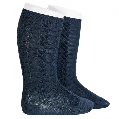 Chaussettes hautes tressées BLEU MARINE