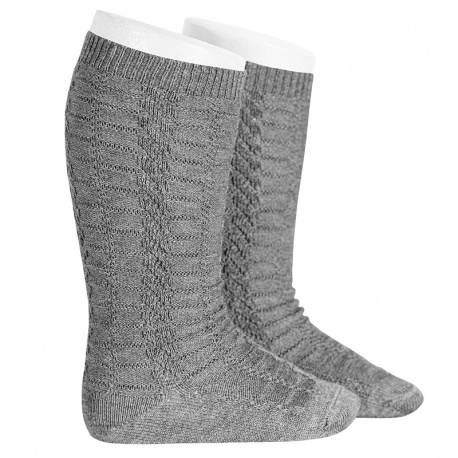 Chaussettes hautes tressées GRIS CLAIR