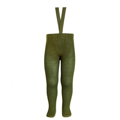 Merino wool-blend tights w/elastic suspenders MOSS