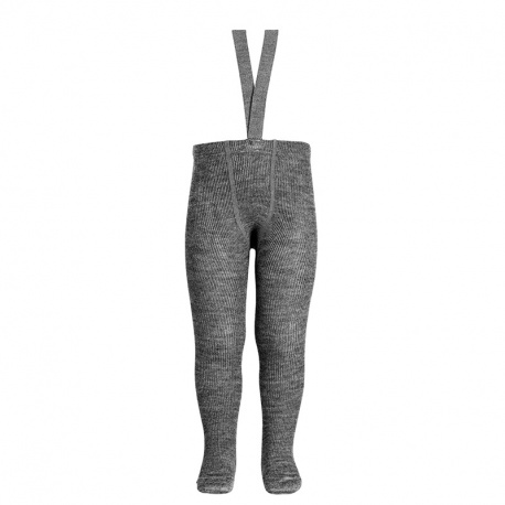 Merino wool-blend tights with elastic suspenders LIGHT GREY