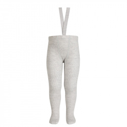 Merino wool-blend tights w/elastic suspenders ALUMINIUM