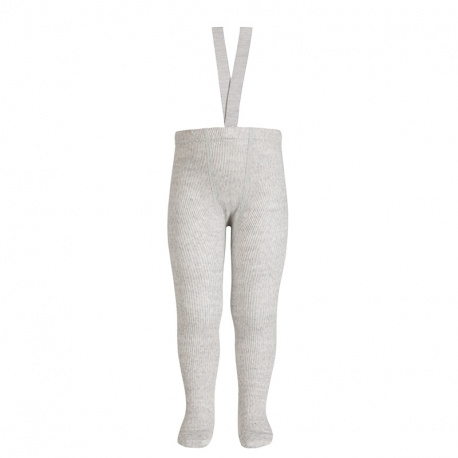 Merino wool-blend tights with elastic suspenders ALUMINIUM