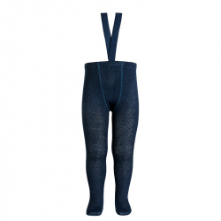 Merino wool-blend tights w/elastic suspenders NAVY BLUE