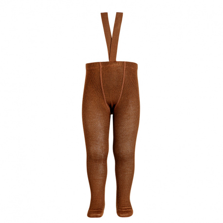 Merino wool-blend tights with elastic suspenders CHOCOLATE