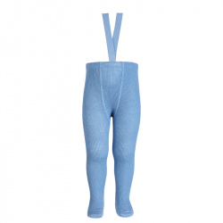 Merino wool-blend tights w/elastic suspenders BLUISH