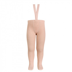 Merino wool-blend tights w/elastic suspenders NUDE
