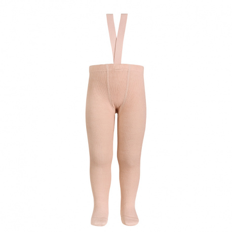 Merino wool-blend tights w/elastic suspenders NUDE