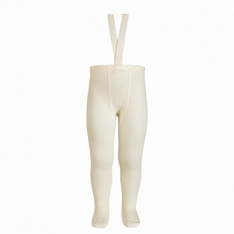 Merino wool-blend tights with elastic suspenders BEIGE