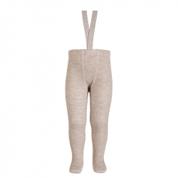 Merino wool-blend tights w/elastic suspenders OATMEAL