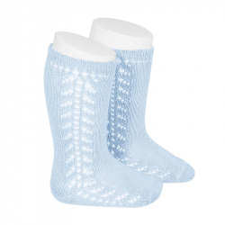 Side openwork knee-high warm-cotton socks BABY BLUE
