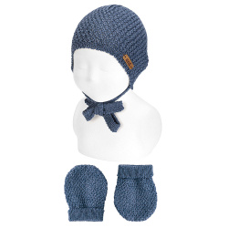 Merino blend set small relief hat and mittens JEANS