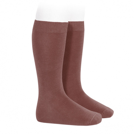 Plain stitch basic knee high socks MARSALA